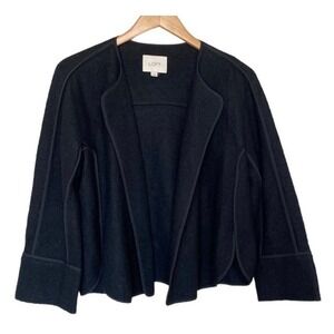 LOFT Black Open Collarless Blazer Cropped Jacket Women's XS Rayon Wool Blend
